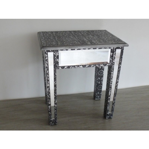 SILVER CHIC FRENCH FURNITURE EMBOSSED MIRRORED STOOL FOR DRESSING TABLE 3528