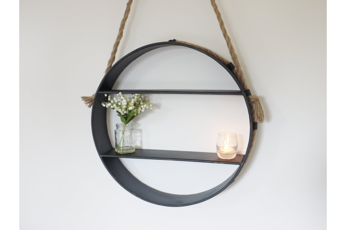 Round Metal Shelving Unit on Rope