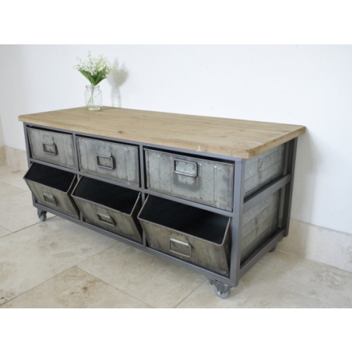 STUNNING URBAN RETRO /VINTAGE CABINET TABLE ON CASTERS METAL, DRAWS 3959