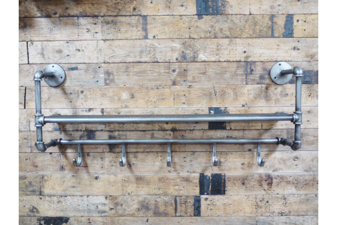 Industrial Pipe Shelving with Hooks