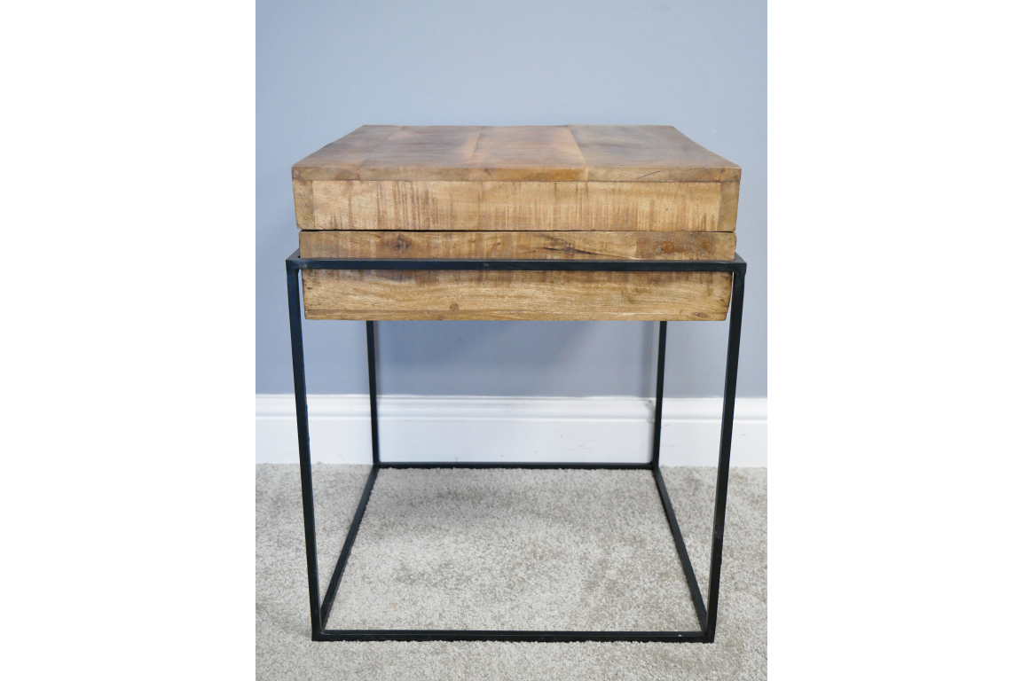 Industrial Wooden Side Table with Storage Unit